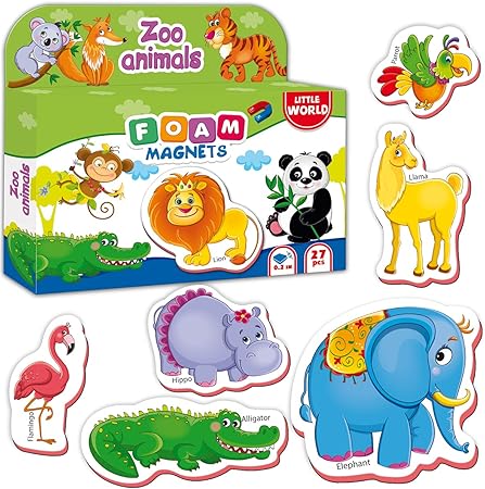 Amazon Little World フォーム冷蔵庫マグネット 1 3歳 子供用 大型ベビーマグネットおもちゃ 27個セット 磁石の動物 幼児学習用 安全な子供用マグネット おもちゃ おもちゃ