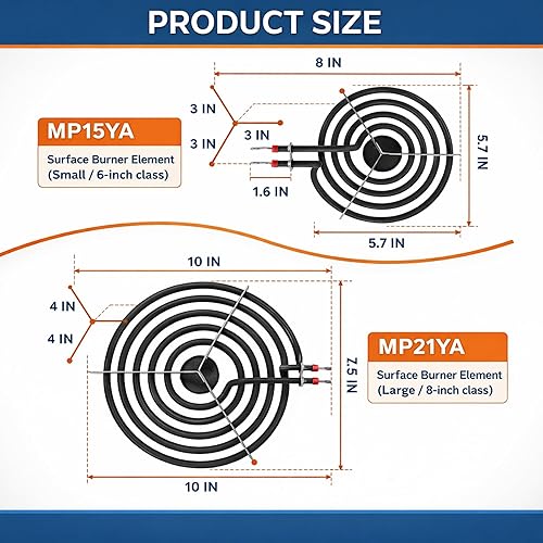 Miniatura 2 de Paquete de 4 quemadores eléctricos MP22YA, 2 x 6 pulgadas MP15YA y 2 x 8 pulgadas MP21YA, compatible con las gamas eléctricas Hardwick, Kenmore,