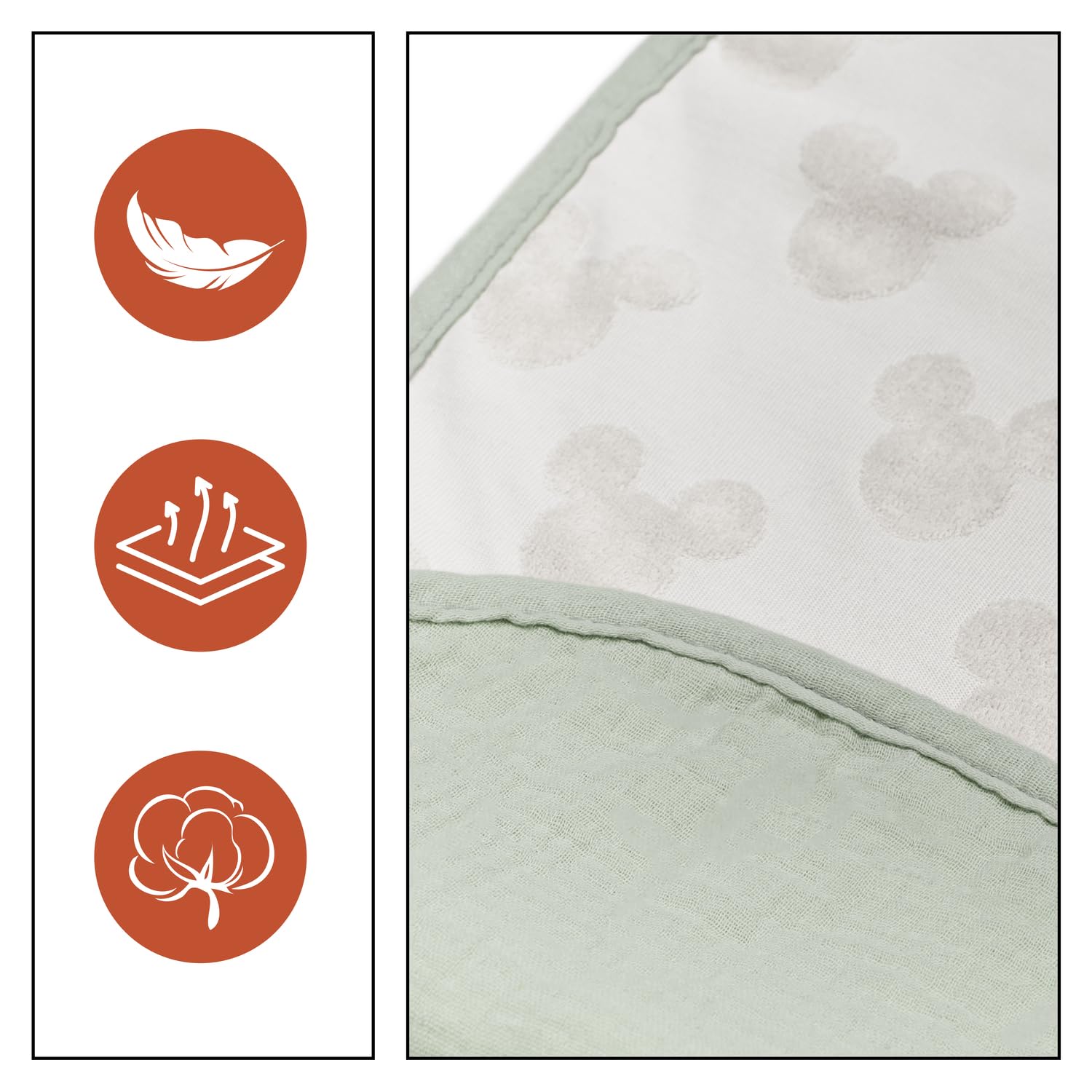 hauck Coprifasciatoio e Asciugamano 2 in 1 per Neonati, Disney Mickey Light Beige - 44 x 69 x 0,4 cm Compatibile con Fasciatoio Change N Clean - Mussola Cotone Traspirante e Spugna - con Asola