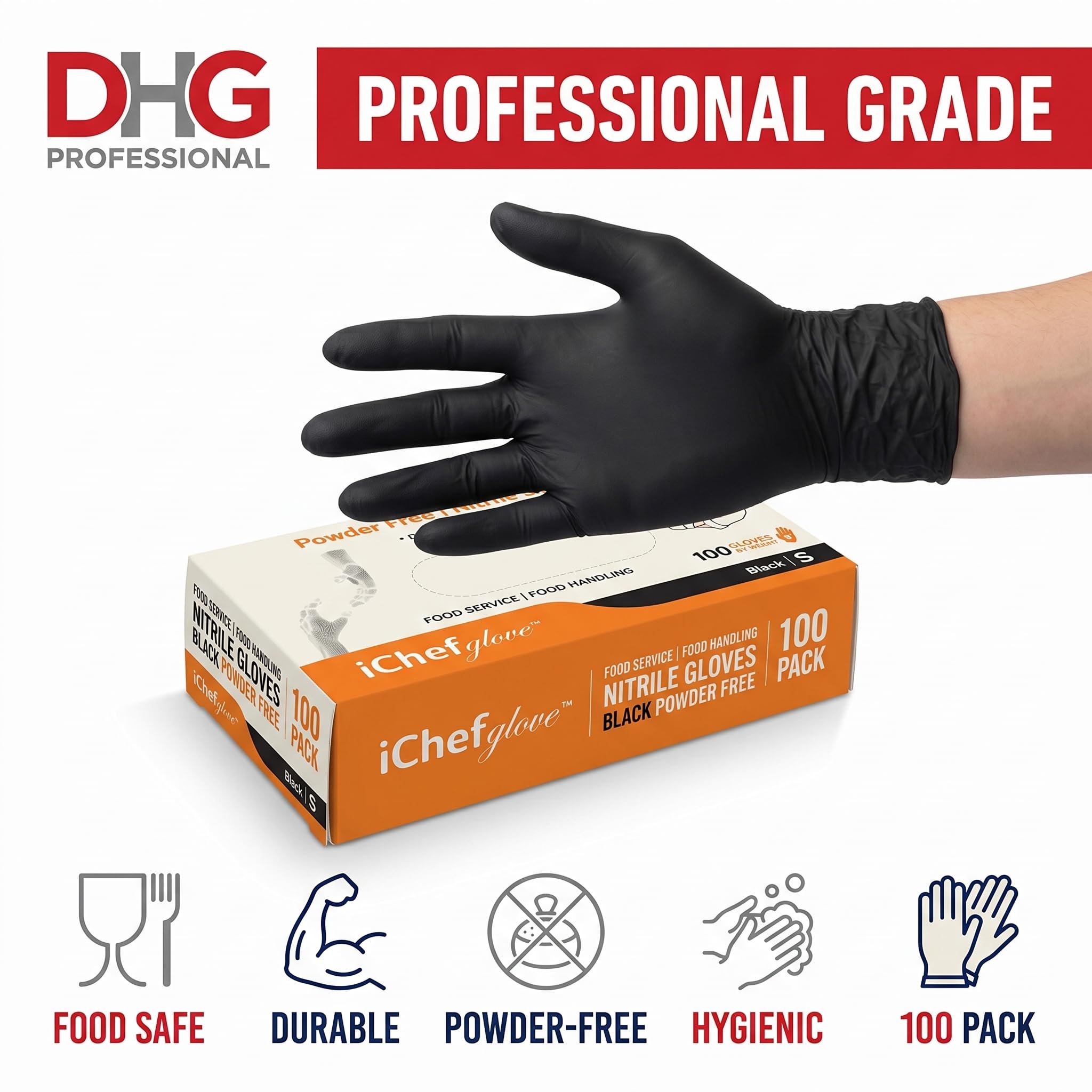 iChef Handschuhe, Nitrilhandschuhe, puderfrei, Größe M, 100 Stück