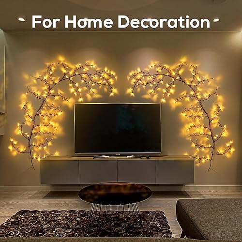 Miniatura 4 de Luces de vid de sauce encantado para decoración del hogar con 160 LED, luz de decoración de pared de 8.2 pies con 8 modos de control remoto (marrón)