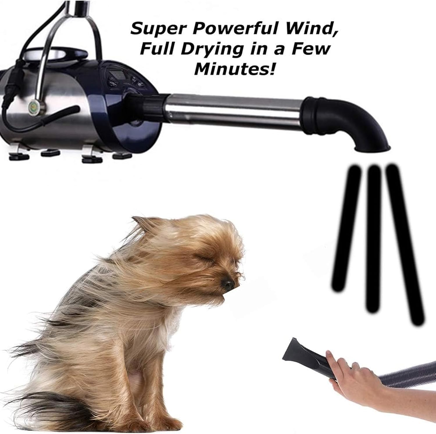 Dog Blow Dryer for Grooming, 3.75hp/2800w Wall-Mounted Pet Dryer, 350 cfm High Velocity Blow Dryer for Dogs, 8-Speed Adjustable Airflow & Temperature Control, Ultra Quiet 60 dB- For S/M/L Dogs