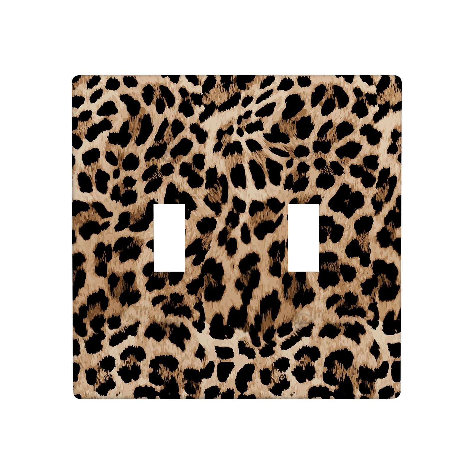 Leopard 2 Gang Light Switch Plate, Wild Animals Skin Cheetah Fur Spots Double Toggle Wall Plate Cover Decorative Electrical Switchplate for Kitchen
