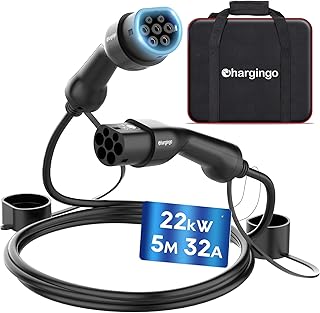 Chargingo Type 2 Charging Cable 22 kW 32 A 3 Phase, 5 m Fast Charging Cable Double-Sided Type 2 for E Car EV/PHEV, Mode 3 EV Charging Cable with Carry Case, IP65, Compatible with Model S/3/X/Y
