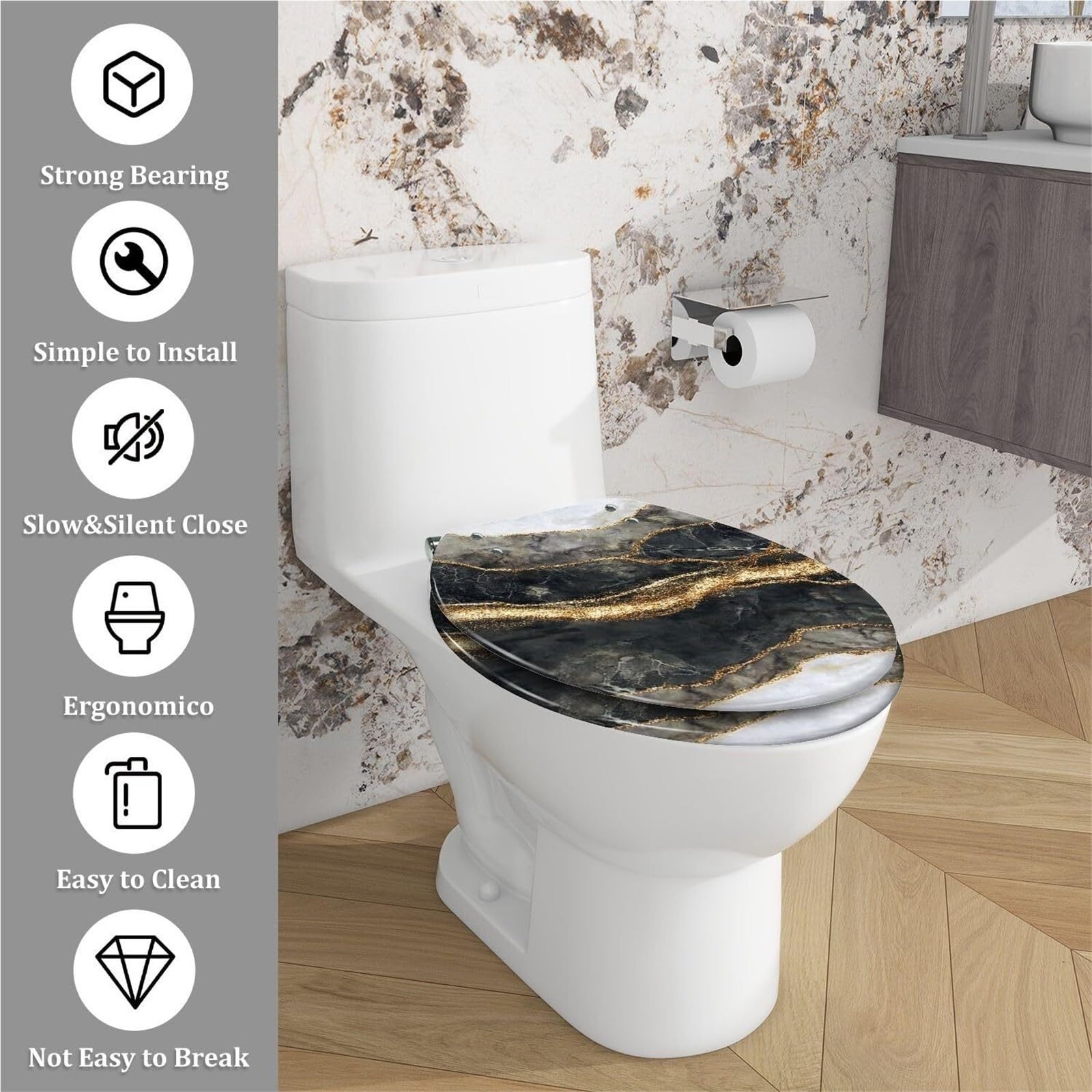 Abattant De WC En Résine,Couvercle De WC Décoratif De Forme Allongée