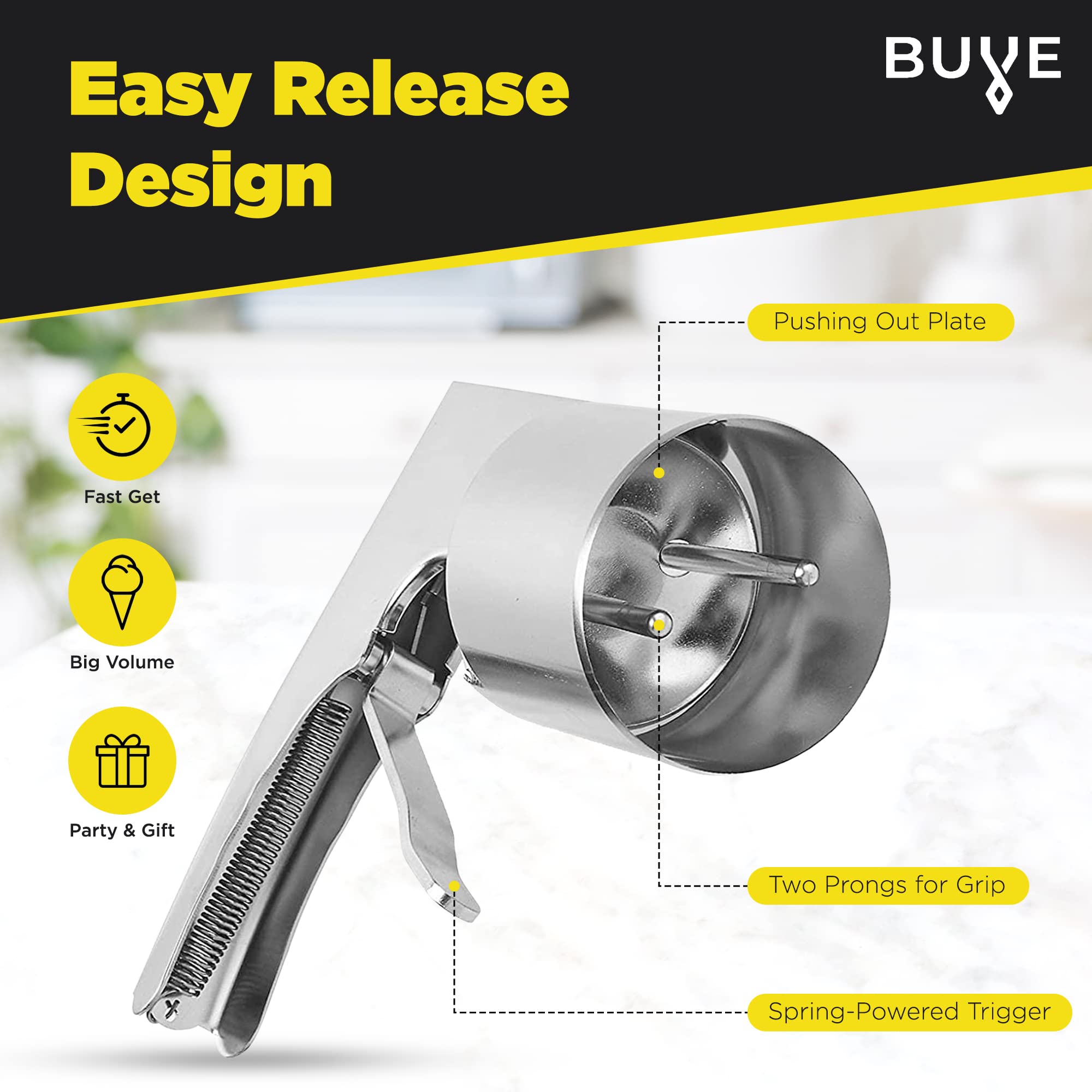 Stainless Steel Ice Cream Scoop With Trigger - Old Time Cylindrical Design For Easy Release & Big Volume Scoops - View #8