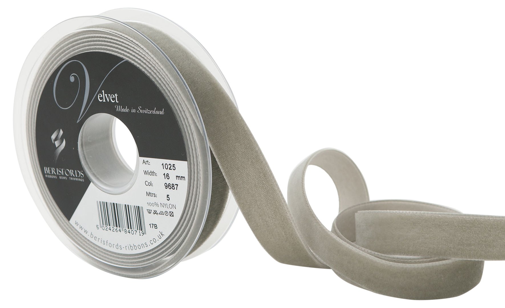 Berisfords 9687 Khaki Velvet Ribbon Mini Roll