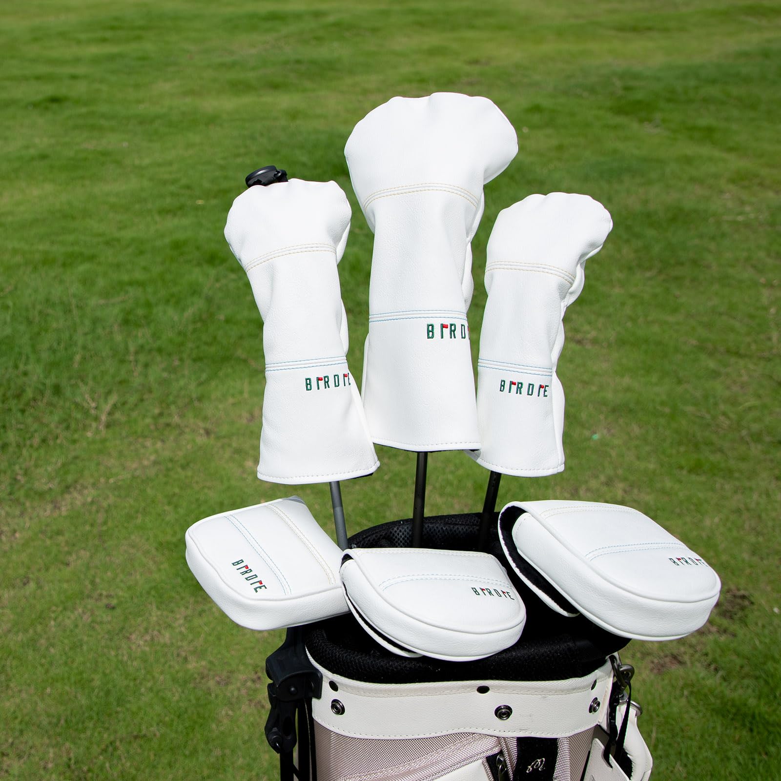 Golf Headcovers Golf Driver Fairway Hybrid Head Cover Golf Blade Mallet Putter Cover Birdie Design Premium Leather Waterproof Driver Fairway(FW) Wood Hybrid(UT) with Number Tags