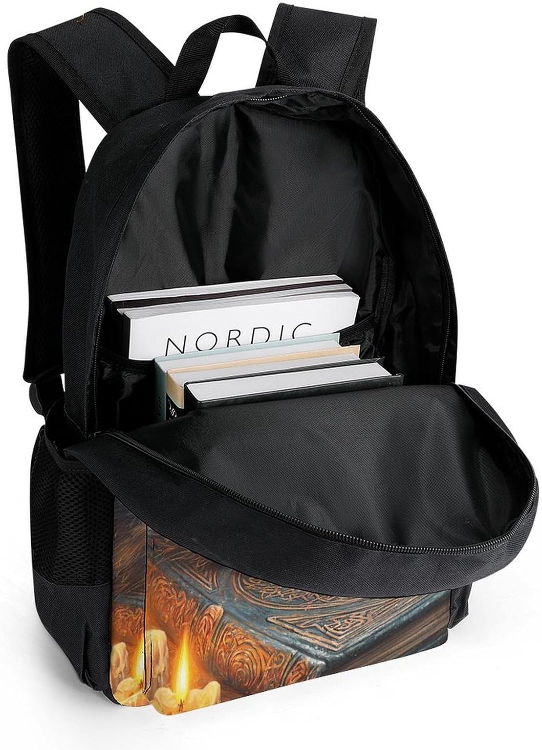 Black Cat Laying on Vintage Book Travel Backpack Shoulder Bag image 4