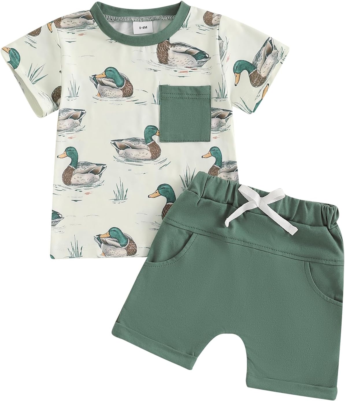Toddler Baby Boy Hunting Outfit Summer Short Sleeve Mallard Duck T-shirt Checkered Plaid Shorts Two Piece Clothes