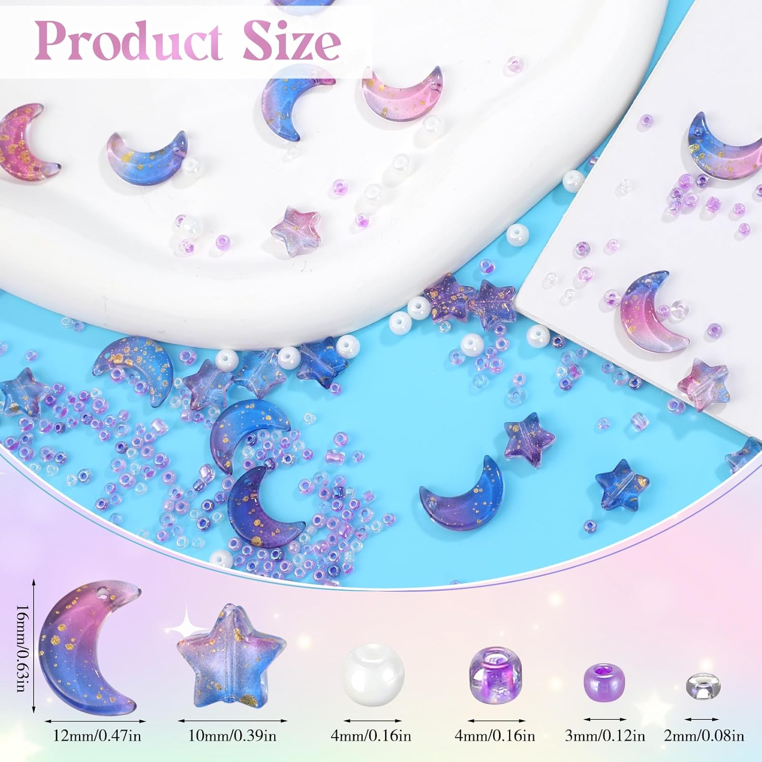 2200pcs Star Moon Beads,Seed Glass Beads for Jewelry Making Pearl for DIY Making Jewelry DIY Craft Bracelets Necklaces Earrings with Elastic String (Purple) - Image 2