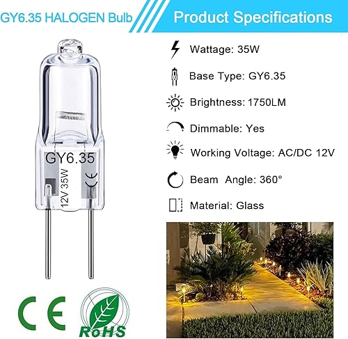 Miniatura 2 de GY6.35 - Bombillas halógenas de 2 pines 12 V 35 W T4 tubular tipo JCD GY6.35 base bi-pin regulable 2700 K blanco cálido cápsula bombillas para luz