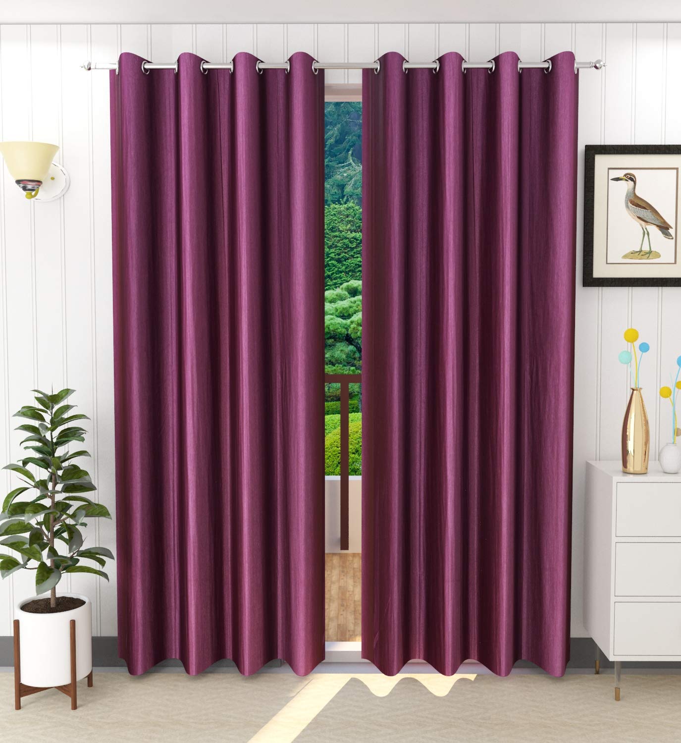 Purav Light Plain Window Curtains 5 Feet Long Pack of 2 Piece| Room Darkening Opaque Polyester Eyelet Parda|Darkening Panels for Home & Living Room Bedroom(Wine - 2PC)