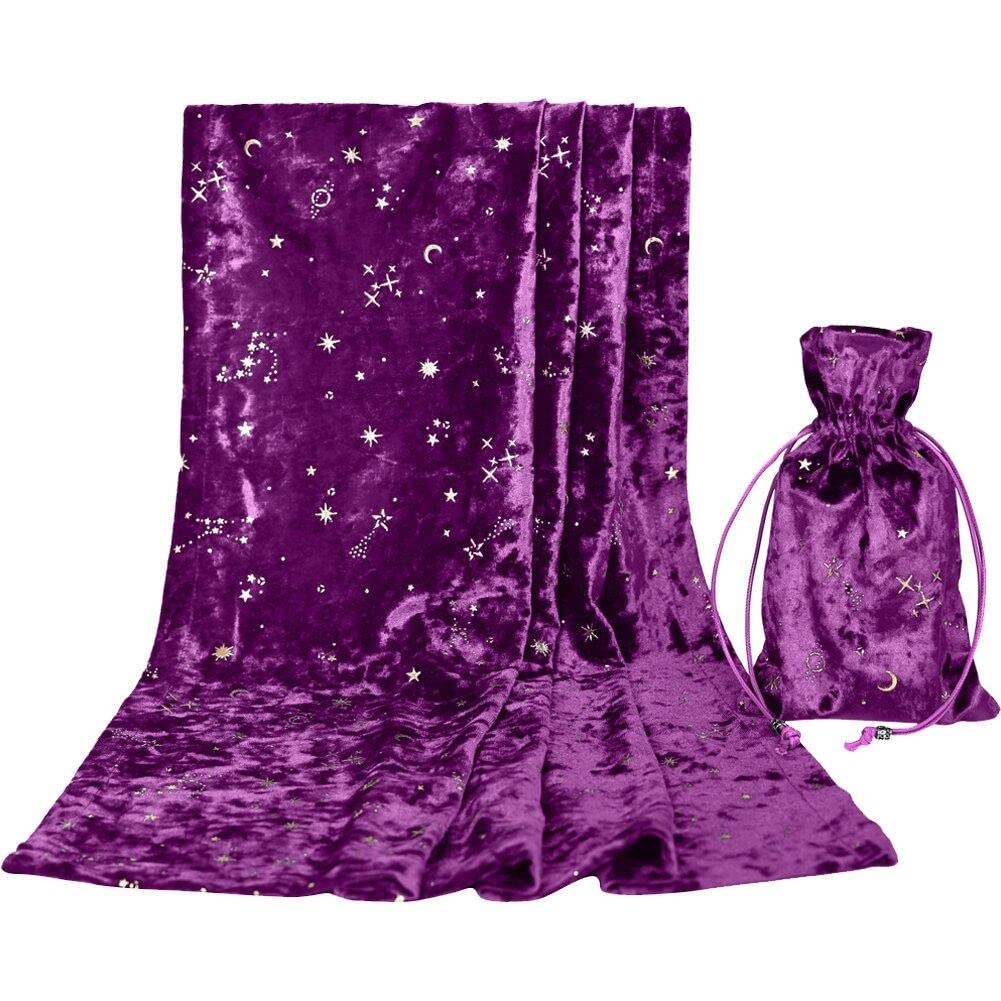 Tsffae Altar Tarot Table Cloth Tarot Divination Tablecloth with Drawstring Tarot Card Bag Cards Board Game Table Cover Card Mat