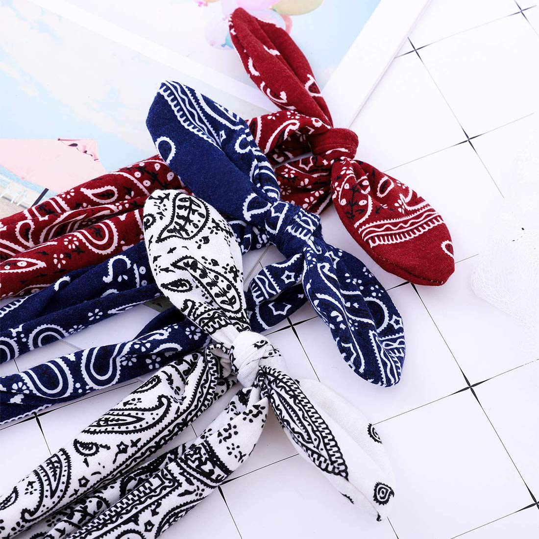 Fasce per Capelli con Fiocco, Carino Coniglio Orecchie Fasce, Stile Vintage Elastico Turbante Accessori Copricapo Cerchietti (6 Pezzi)