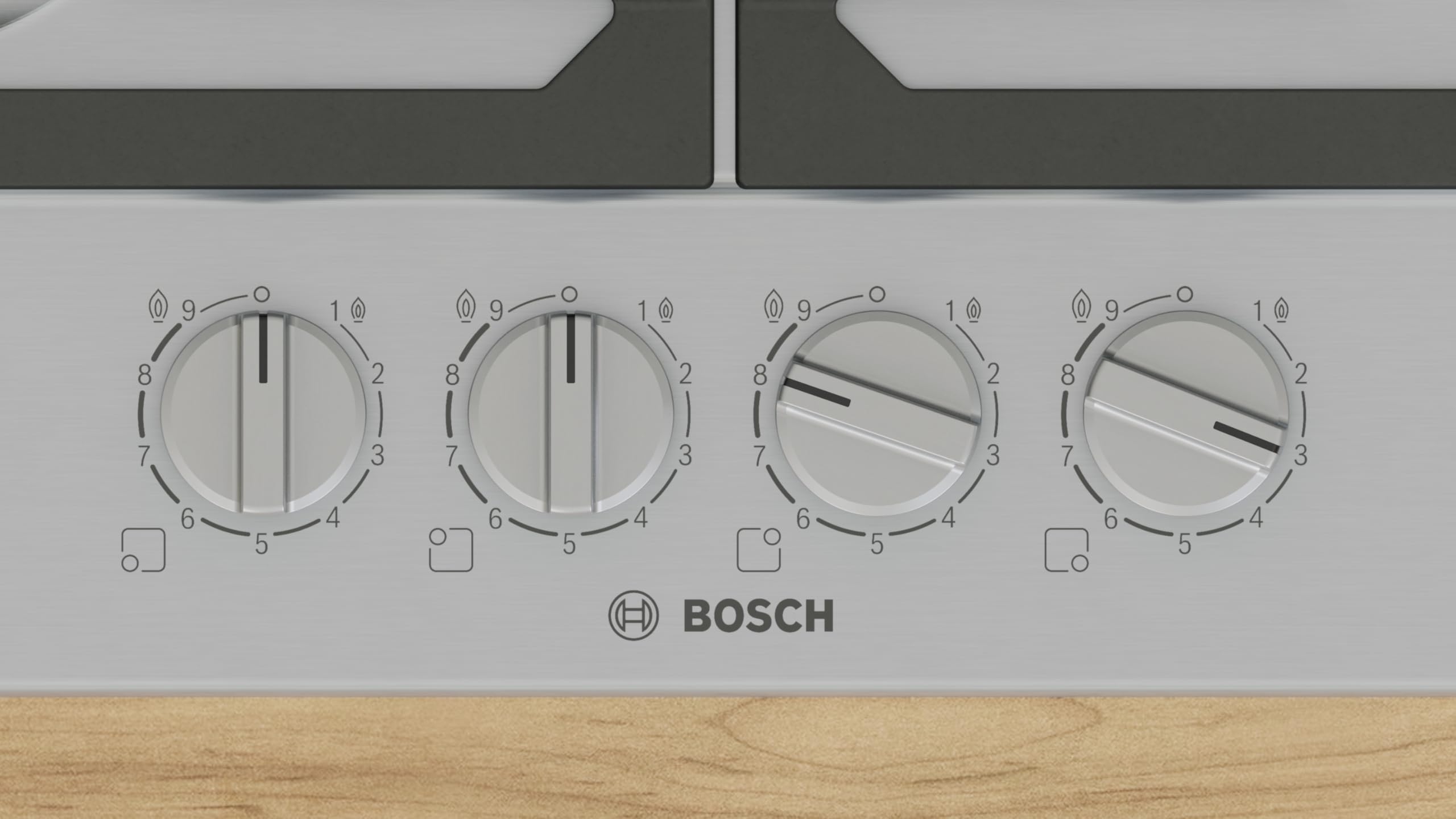 Bosch PCH6A5I90 Serie 6, placa de gas, 60 cm, 4 zonas, acero inoxidable | Placa de gas con control preciso de la llama, parrillas de hierro fundido aptas para lavavajillas, fabricado en Europa