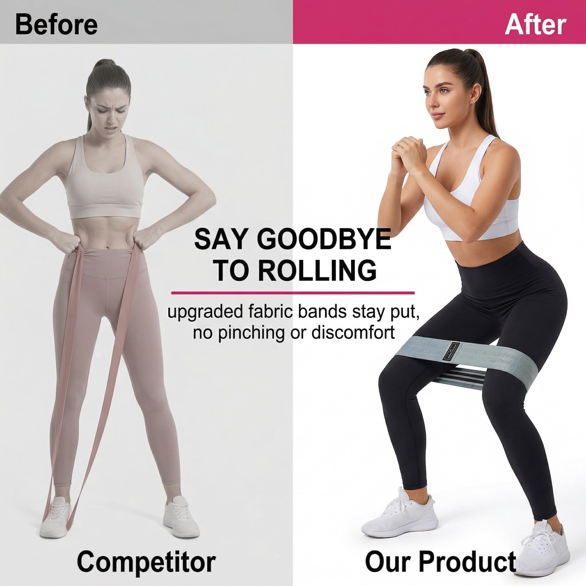 Amonax 3 Elastici Fitness in Tessuto per Palestra Gambe e Squat Bande di Resistenza Donna e Uomo Nero Grigio