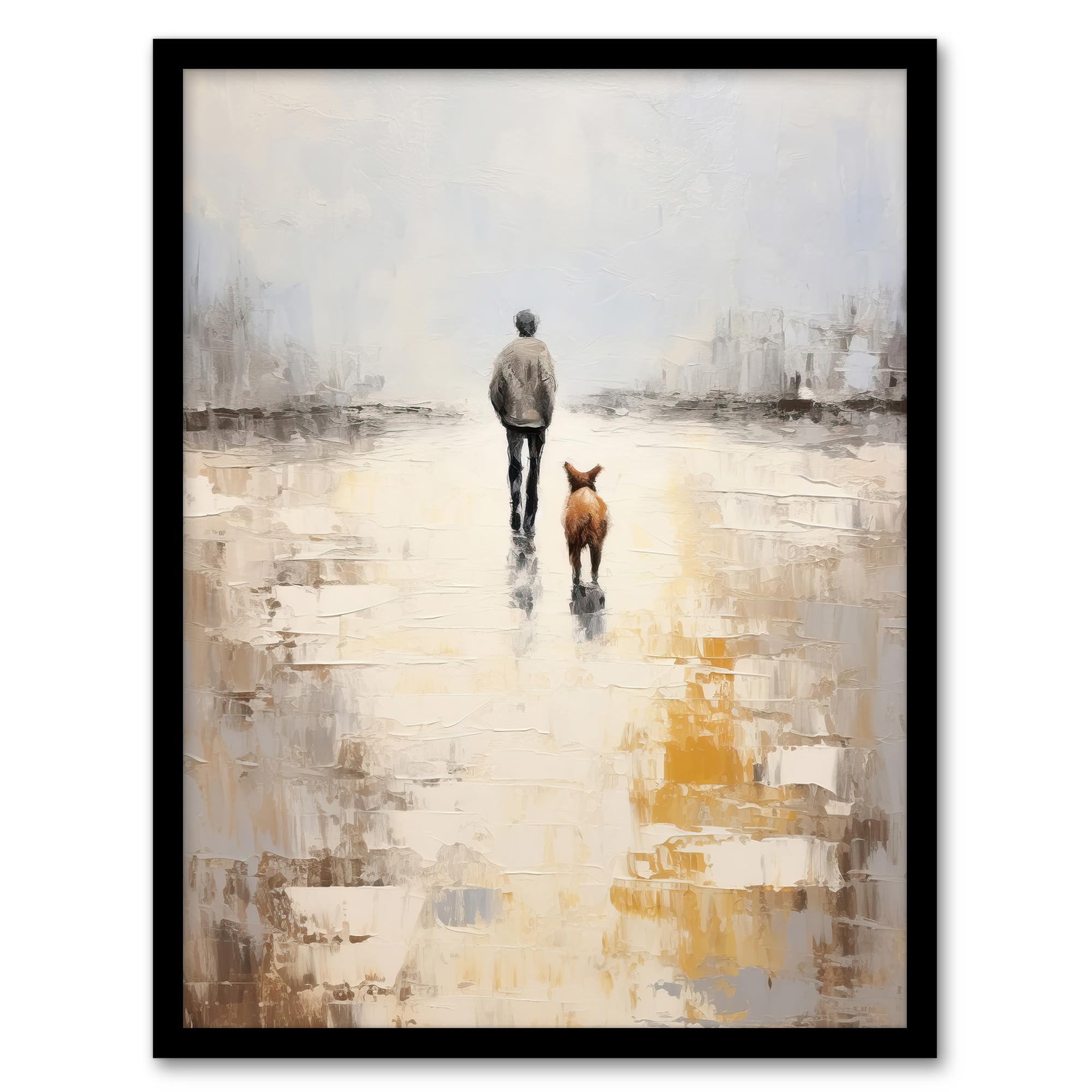 Wee Blue Coo Dog Walkers Dream Simple Calm Neutral Artwork Framed Wall Art Print A4
