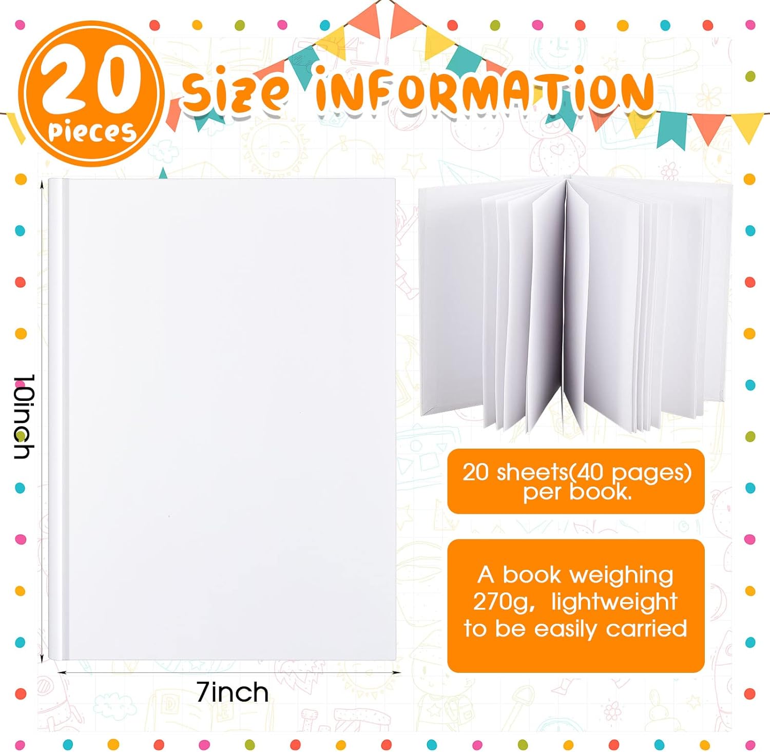 Henoyso Hardcover Blank Books for Kids to Write Stories Make Your Own Book Craft Unlined Notebook for Student Classroom DIY Drawing and Writing 40 Pages SketchBook for Kids Gift(20 Pack,7 x 10 Inch)