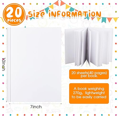 Miniatura 2 de SATINIOR - 20 libros de tapa dura en blanco para que los niños escriban historias, libros de tapa dura, cuaderno de bocetos en blanco, 20 hojas en