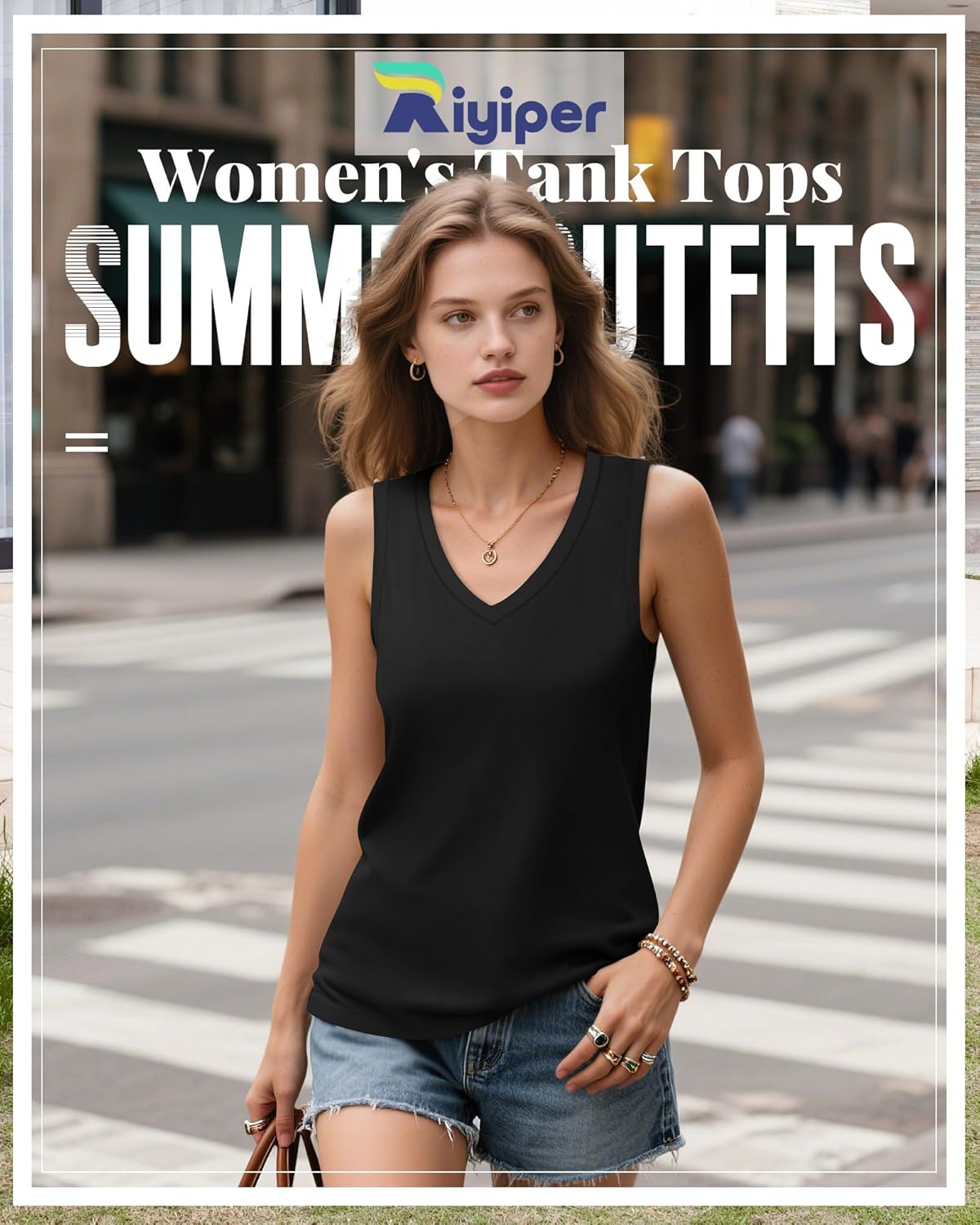 Riyiper 4 Pack Women's Tank Tops V Neck T Shirts Loose Fit Summer Sleeveless Casual Tee Blouse 2026 Fashion Vacation Clothes - Image 2