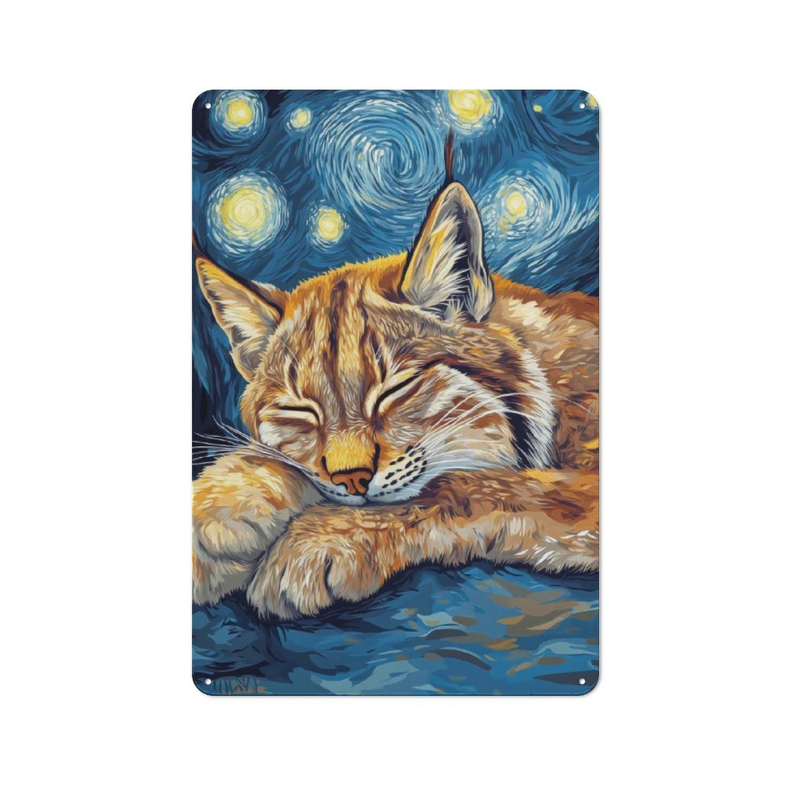 Junmoney Starry Night Lynx Rustic Tin Wall Plaque 30X20cm For Studio Or Craft Room, For Garage, Workshop And Man Cave Decoration