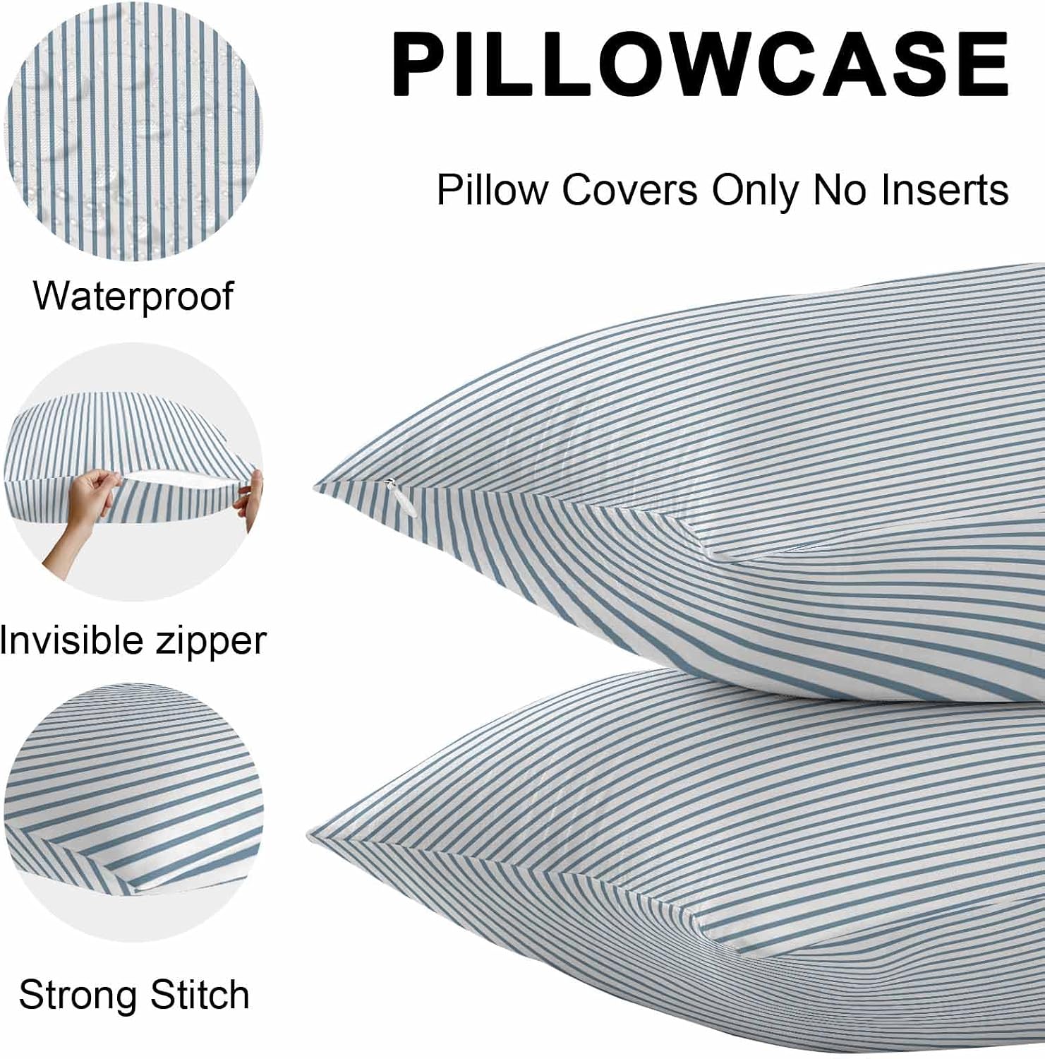 Blue White Stripe Pattern Outdoor Pillow Covers 20 x 20 inch Set of 2 Simple Style Light Blue Pinstriped Waterproof Throw Pillow Cover Cushion Case for Home Outside Patio Furniture Garden Porch