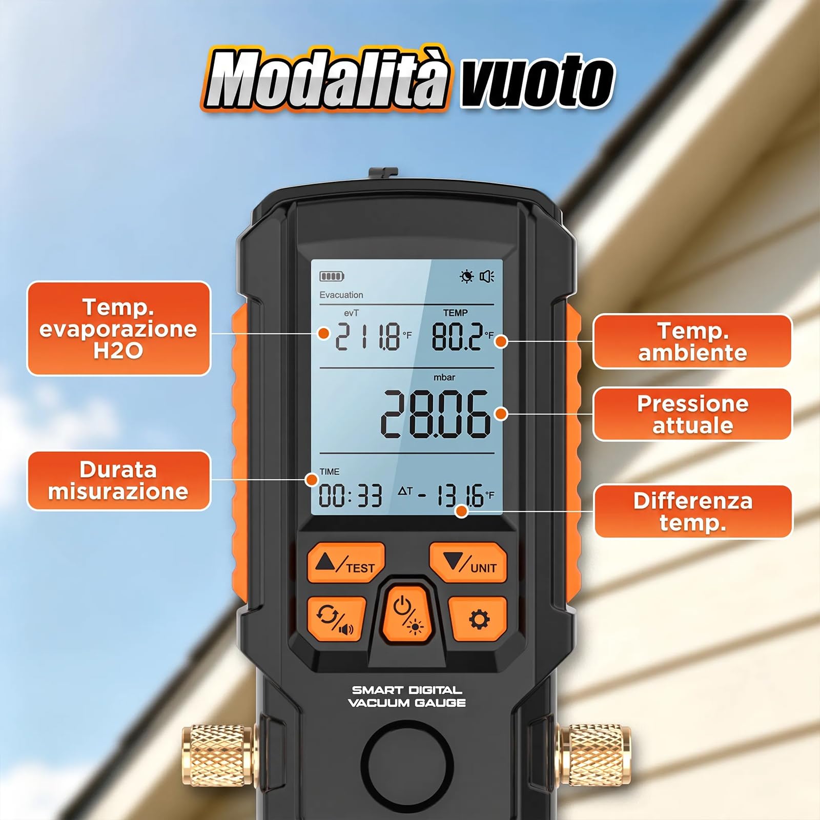 Manometro digitale per sottovuoto, HVAC, precisione ± 0,2%
