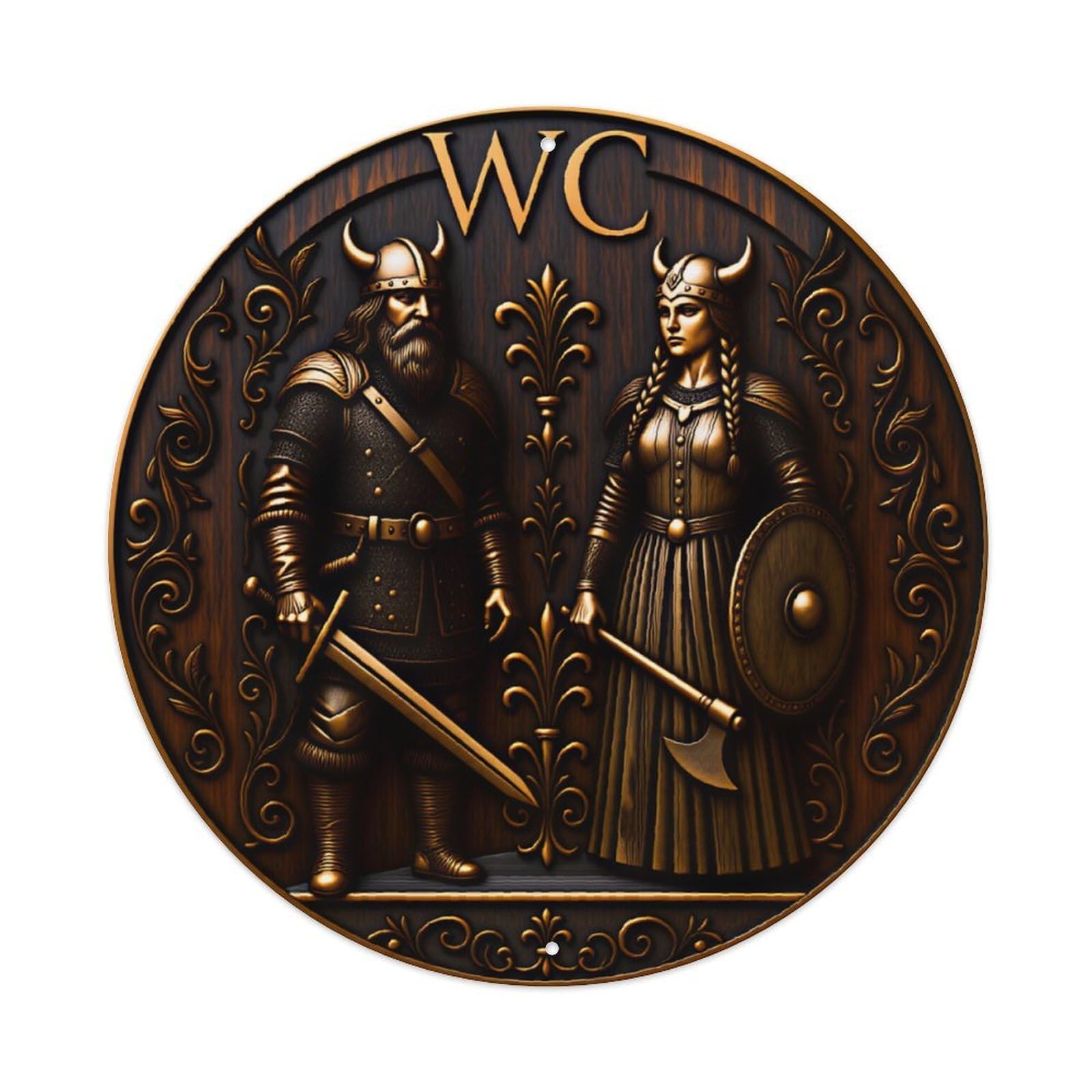 Viking Man And Woman WC Restroom Vintage Decor Plaque Vintage Aluminium Metal Sign, Retro Wall Decor for Home, Bar, Garage & Farmhouse 20x20cm