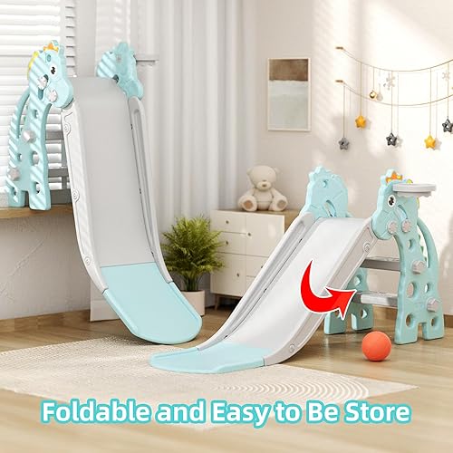Miniatura 4 de Glaf Tobogán infantil para niños de 1 a 3 años, juego al aire libre, parque infantil para interiores, toboganes plegables de plástico para niños