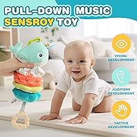Vista 2 de Jollybaby Baby Musical Pull String Hanging Toy for Stroller Car Seat Crib Play Gym, Plush Stuffed Whale Toy for Carseat with Music Teether Crinkle