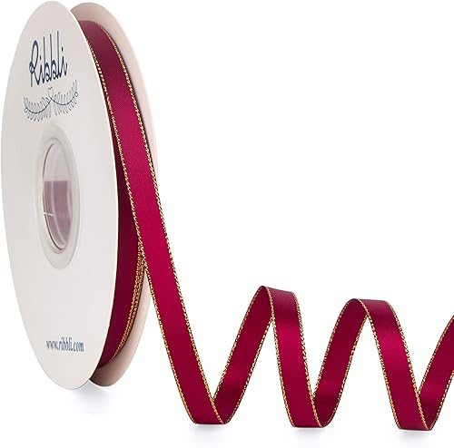 Miniatura 23 de Ribbli - Cinta de satén verde picea con borde dorado, satén de doble cara de 3/8 pulgadas x 50 yardas continuas, cinta verde para manualidades