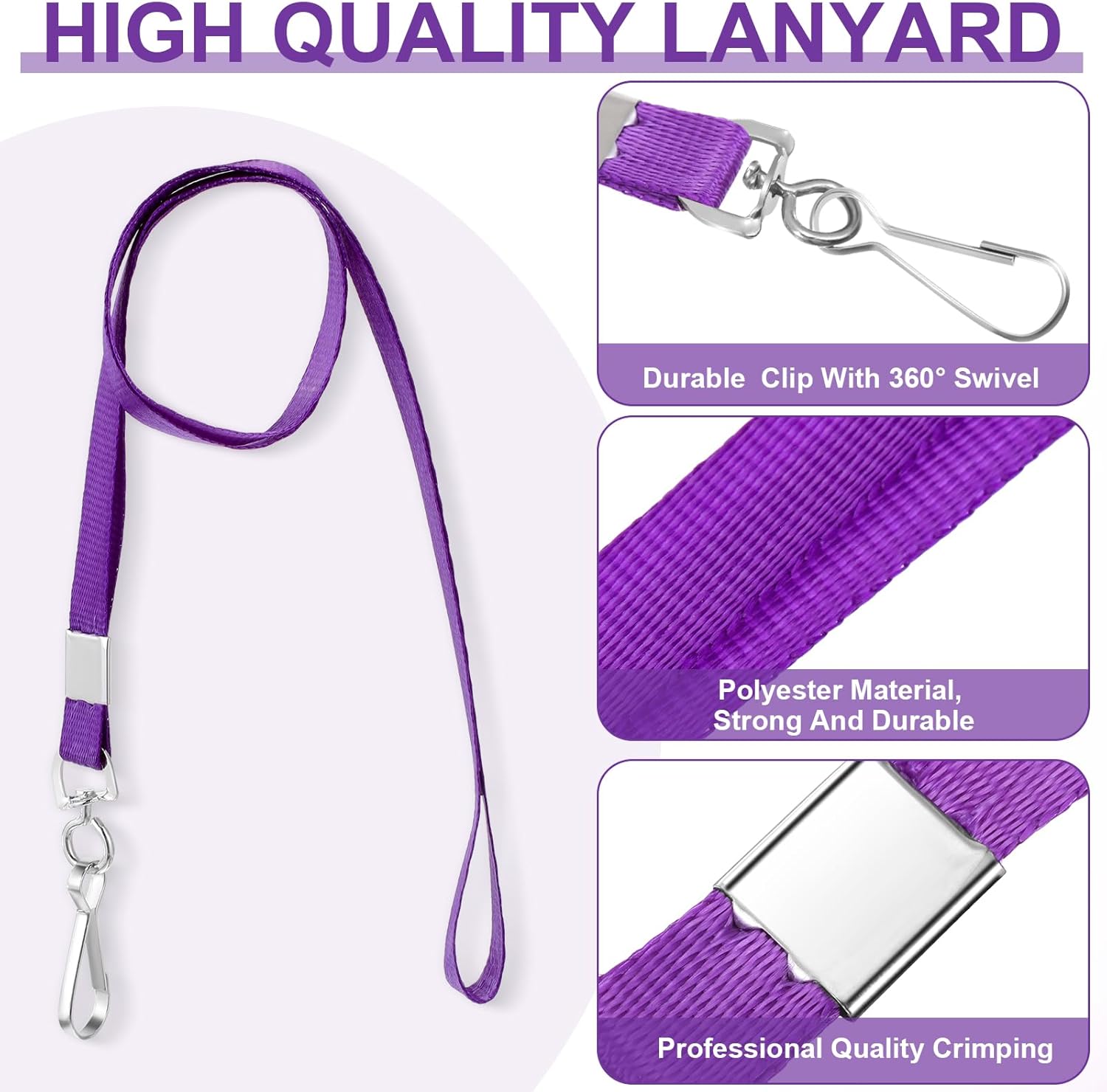 Honoson 50 Sets Name Tag Lanyards Bulk for Kids with ID Badge Holder Clear Plastic Horizontal Cruise Necklace Lanyard for Classroom Adults Kids Business School Keys (Purple) - Image 3
