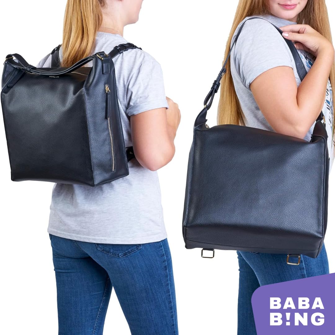 BABABING Lucia Baby Changing Tote Bag Backpack with Shoulder Straps and  Changing Mat, Nappy Bag, Vegan Leather Baby Changing Bag Accessories  Black