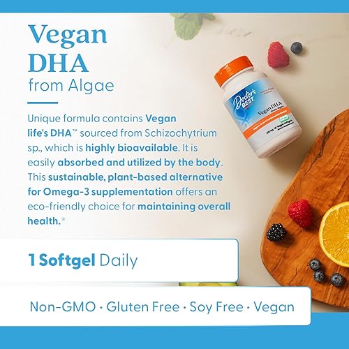 Miniatura 5 de Doctor's Best DHA vegetariano de algas, sin OMG, vegano, sin gluten, 200 mg, 60 unidades