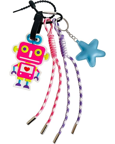 QTMY Cute Robot Star Rope Braided Keychain Bag Charms for Handbag Purse Backpack Accessories for Bogg Bag,753
