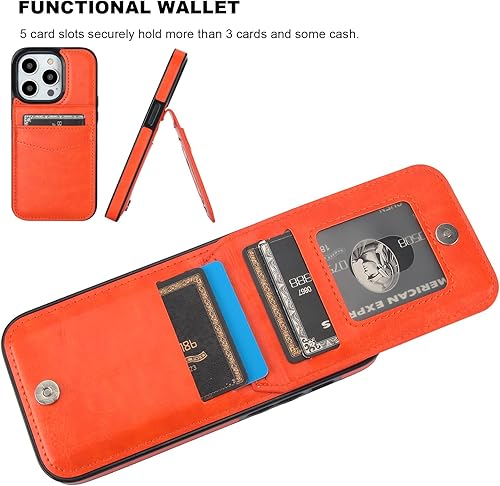 Miniatura 10 de KIHUWEY Funda compatible con iPhone 14 Pro con soporte para tarjeta de crédito, cierre magnético de cuero de alta calidad, función atril, funda