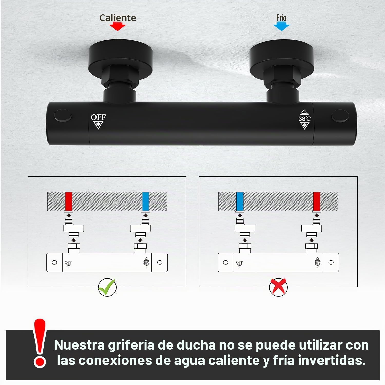 Görbach Columna Ducha Termostática, Grifo Mezclador con juego de barras de ducha de acero inoxidable, Alcachofa, barra ducha 70 cm con Estante, negro