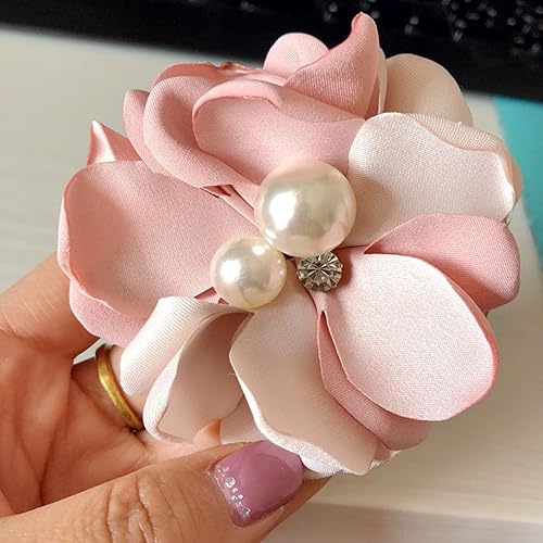 Miniatura 5 de Broche de seguridad con perlas de margarita rosa para mujer, tocados de horquilla de flores rosas, broches para chal, broches para cuello y chal,