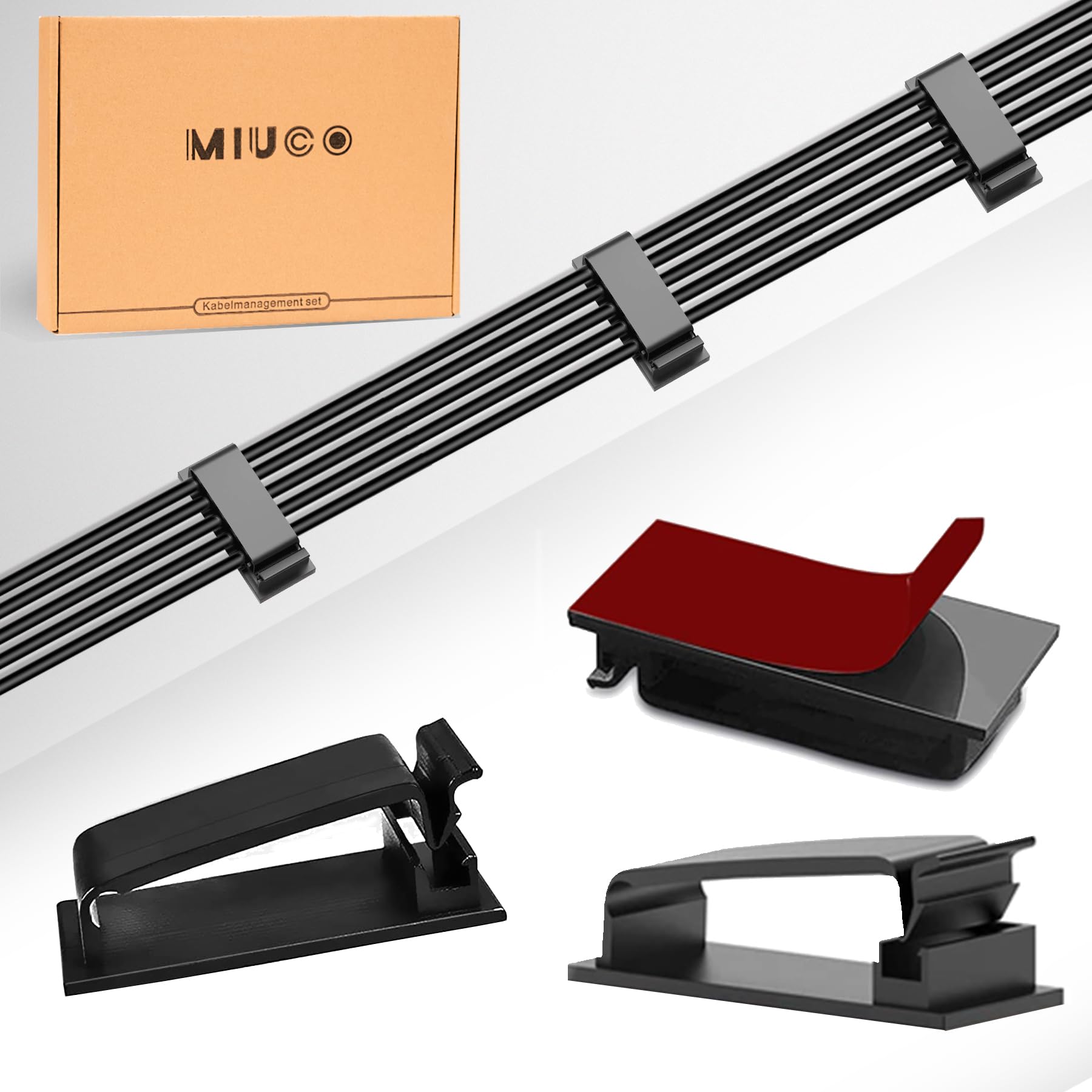 MiuCo 60 Stück kabelklemmen schreibtisch, Stark Kabelhalter Selbstklebend, Kabel Organizer, Kabel Clips für Ethernet Kabel, Indoor, Outdoor, Heim, Büro (Schwarz)