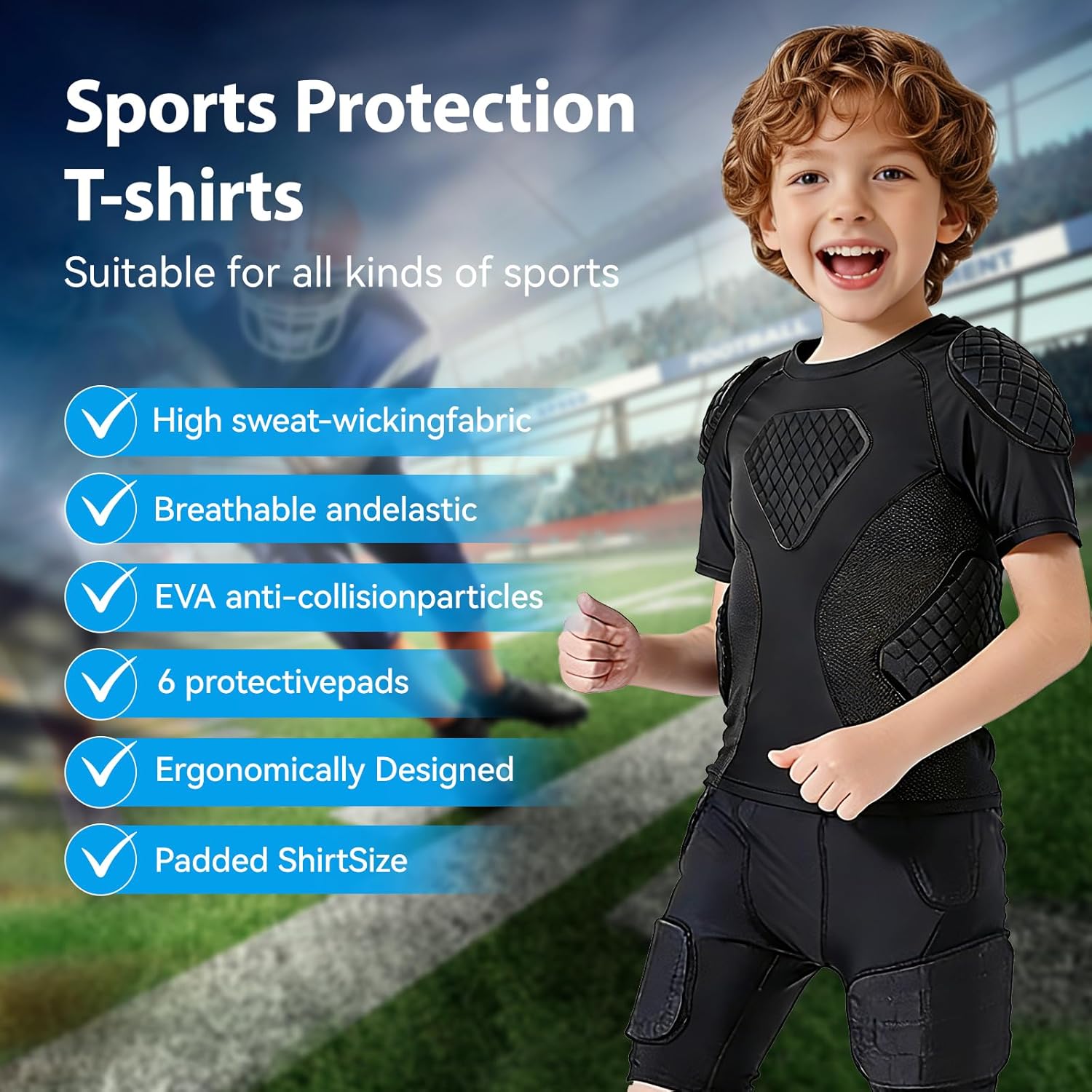 Youth Football Padded Shirt Chest Rib Protector Heart Sternum Shoulder Protection,6-Football Pads Chest Protector Padded Shirt Protective Gear for Football Baseball - Image 4