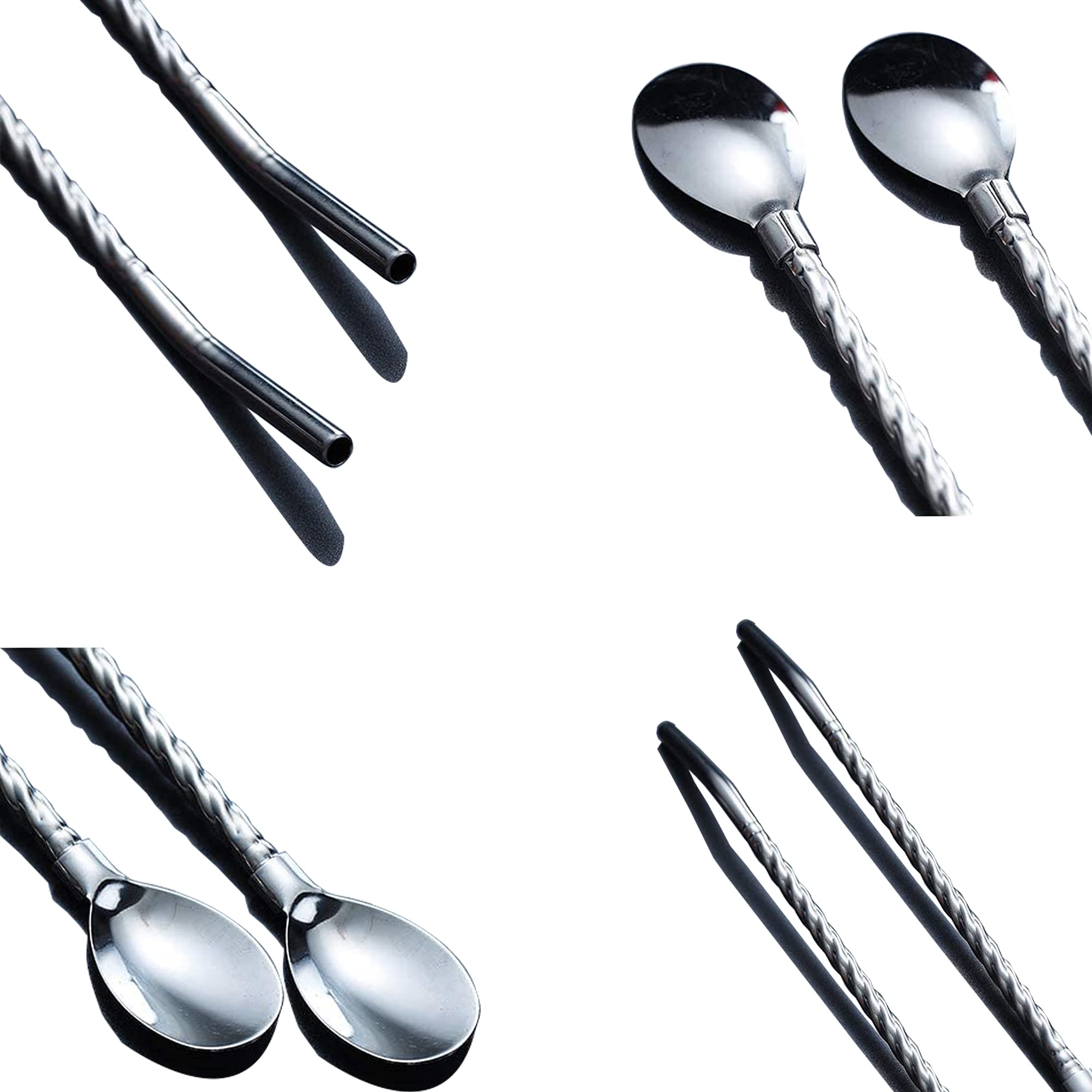 5 Cuillères à Paille En Acier Inoxydable - 22cm - 2-en-1 Pour Boissons Et Mélange - Avec Brosse Nettoyage