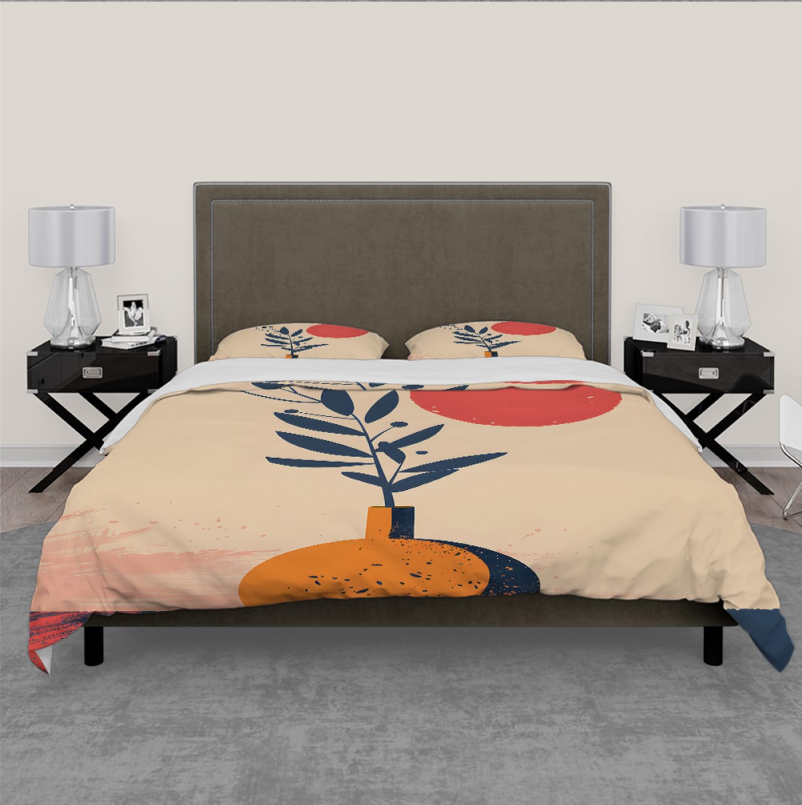 Zestaw poszewek na kołdrę Mid Century Boho kwiatowy układ artystyczny słońce miękkie zestawy pościeli z mikrofibry na wszystkie pory roku z 2 poszewkami na poduszkę 220x240cm