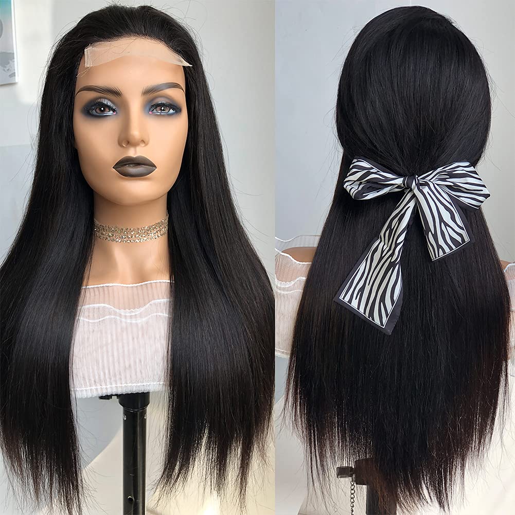 4x4 Lace Closure Wigs Human Hair Pre Plucked 180％ Density Glueless Straight 12A Brazilian Virgin Hair Lace Front Wigs For Black Women Natural Black Wig With Baby Hair 26inch