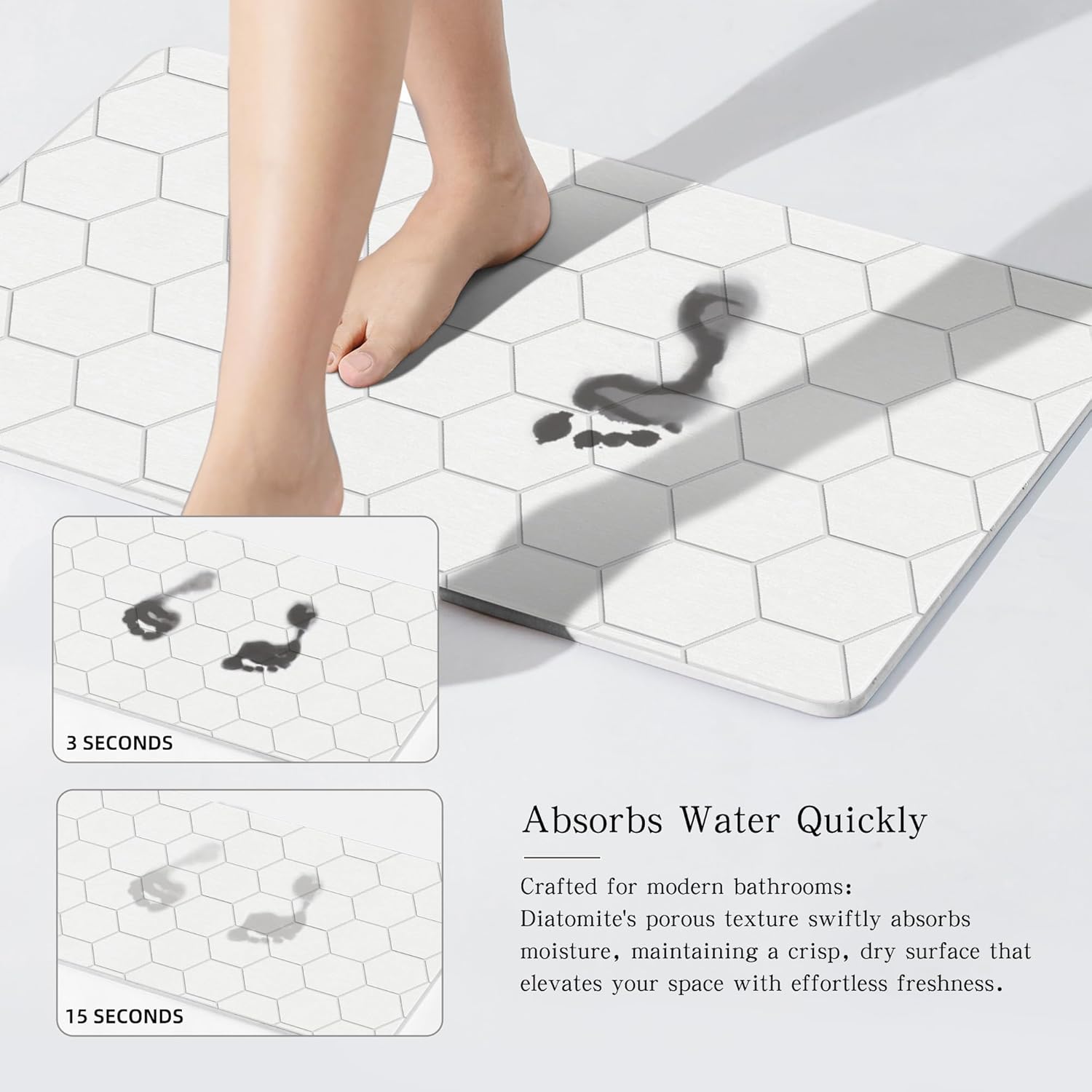 THMINS Extra Large Stone Bath Mat, 32''x20'' Non-Slip Diatomaceous Earth Stone Bath Mat, Super Absorbent Quick Drying for Bathroom, Easy to Clean