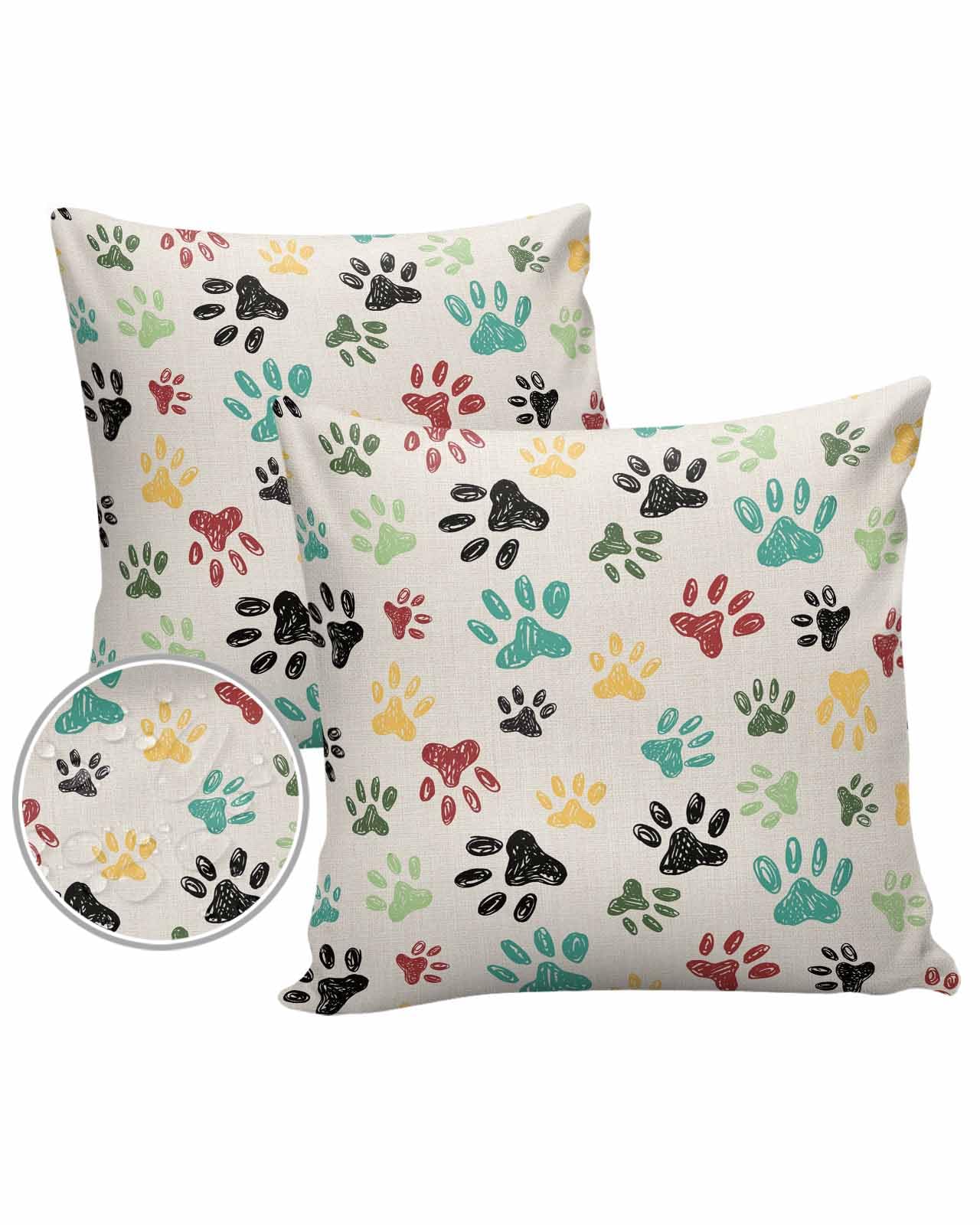 Dog Paw Printd Outdoor Pillow Covers Waterproof,All Weather Cushion Case Set of 2 Decorative Pillowcases for Sofa Couch Bed Decor Patio Furniture 16