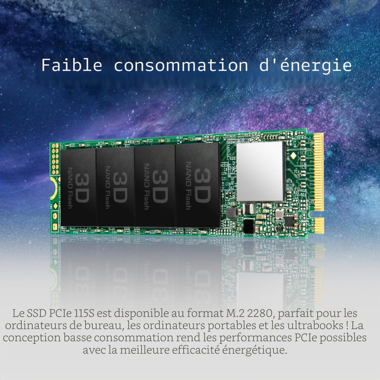 Transcend 250Go MTE115S PCIe 3.0 M.2 2280 SSD, 3000 Mo/s, Faible Conso