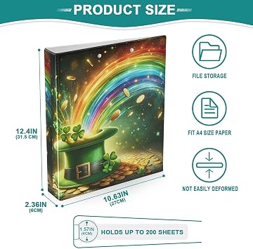 St. Patrick's Day Rainbow Coins 3 Ring Binder 1.5 Inch Binders for Teen Girls Binder with Pockets