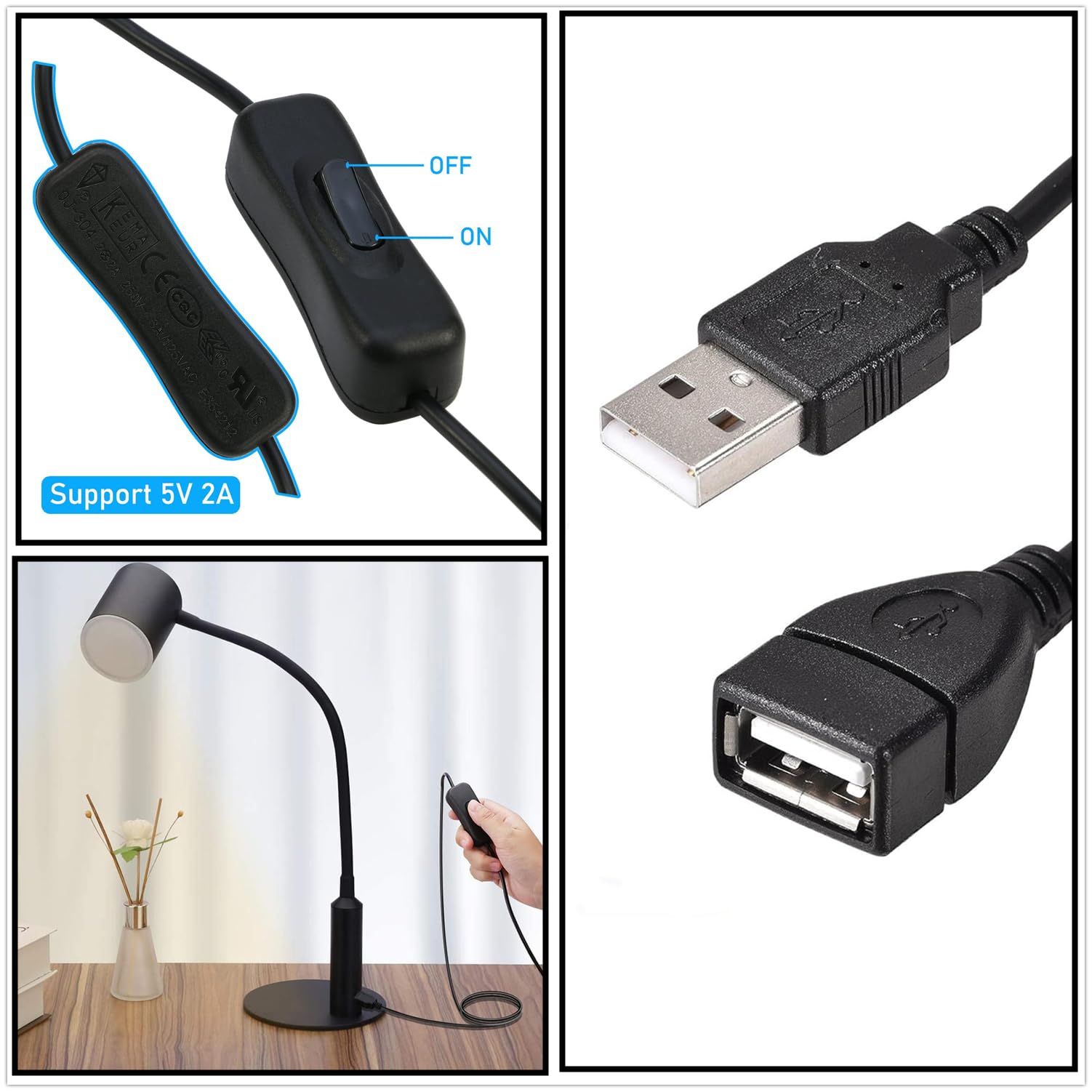 USB-Verlängerungskabel Mit Schalter – 4 Stück, 30 Cm, 5V/2A, Für Lüfter, LED & Co.