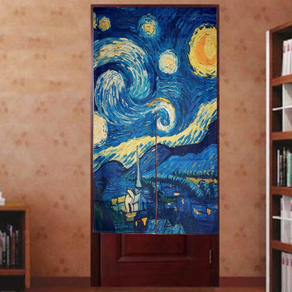 Doorway Noren Tapestry - The Starry Night Door Hanging Curtain for Fitting Room, Partition - Japanese Style
